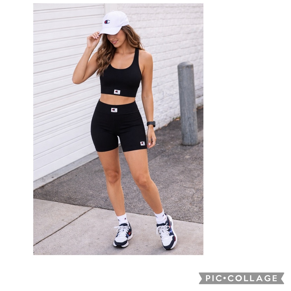NEW CHAMPION LIFESTYLE SEAMLESS CROP TOP & BIKE SHORT SET AUTHENTIC ATHLETIC